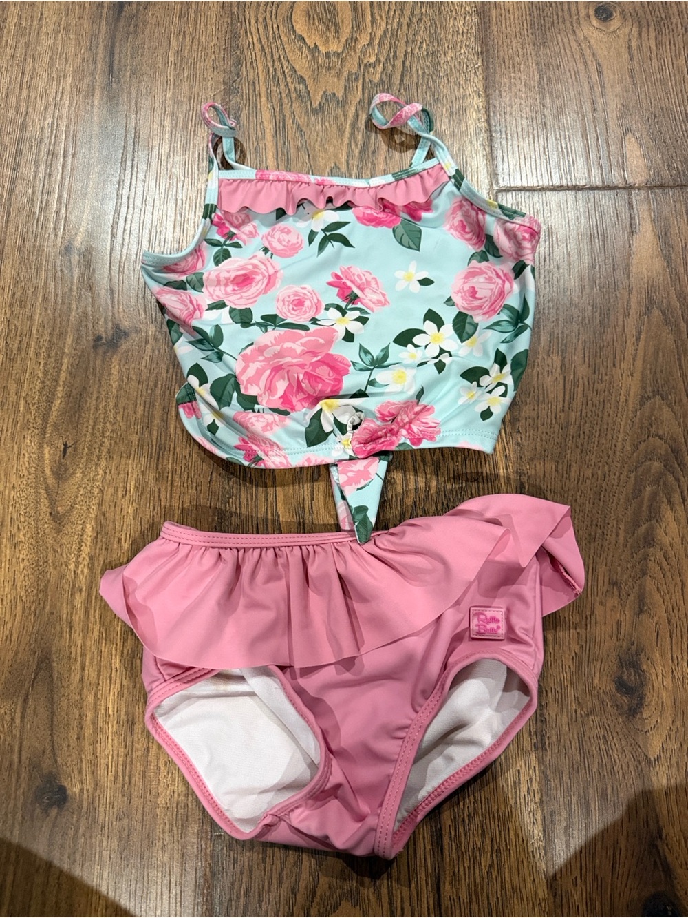 RuffleButts floral tie tankini swimsuitFloral Pink Ruffle Girls' Swim Set